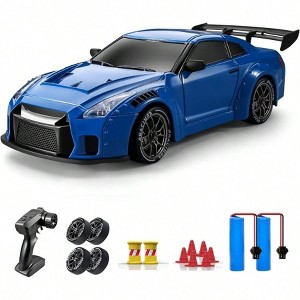 RC Drift Car, 1: 24 Remote Control Car , 20KM/H 4WD High Speed RC Cars with Lights, Extra Racing Tires, Blue - 1 of 4