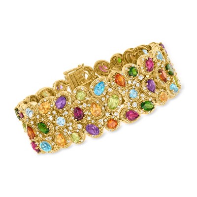 Ross-Simons 25.10-29.20 ct. t.w. Multi-Gemstone 3-Row Bracelet in 18kt Gold Over Sterling