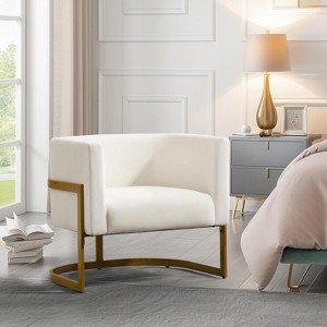 Modern Accent Chair, Velvet Barrel Chair Padded Seat, Upholstered Armchair for Reading/Living Room/Bedroom/Club Side Chairs with Luxury Gold Frame - 1 of 4