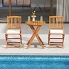 Costway Outdoor Folding Chairs Set of 4 Acacia Wood High-Back Chair with Seat Cushions Beige/Navy/Red - 4 of 4