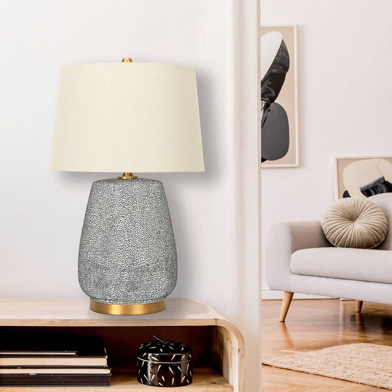 Storied Home Textured Stoneware Table Lamp with Gold Accents and Linen Shade Blue and Gold, 2 of 9