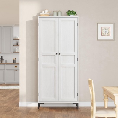 Tall Storage Cabinet, Kitchen Pantry 5 Tier Bathroom Cabinet with 2 Doors Adjustable Shelves