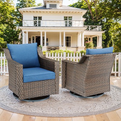 thumbnail image 2 of 2-Piece Swivel Patio Chair Set With Table - Outdoor Wicker Rockers With Thick Cushions 2 of 12