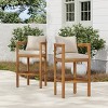 Wood Barstool Set with Beige Cushion, Acacia Wood Barstool with Backrest and Armrests, Set of 2 Barstools for Kitchen or Balcony-Koiai - 2 of 4