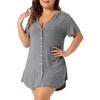 Women's Plus Size V Neck Button Down Curved High Low Hem Mini Nightgowns - Agnes Orinda - 2 of 4