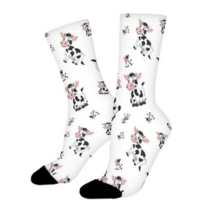 Cartoon Cows Women Printed Crew Socks Funny Funky Socks Soft Polyester Novelty Gifts for Artists Men - 1 of 1