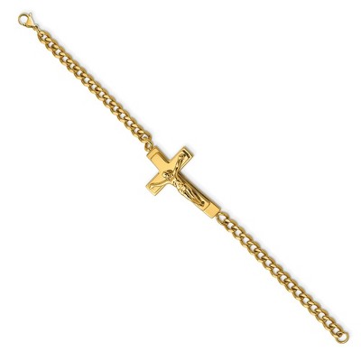 Chisel Stainless Steel Polished Yellow IP-plated Crucifix 8.5" Bracelet