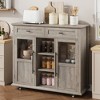 Foldable Kitchen Island Cart with Wheels, 2 Glass Doors, Spice Rack & Towel Holder – Compact Mobile Storage Cart for Small Kitchen - 3 of 4
