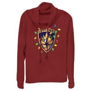 Juniors Womens Guardians of the Galaxy Holiday Special Christmas Lights Badge Cowl Neck Sweatshirt - 1 of 3
