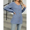 Women's Button Detail Long Sleeve T-Shirt Ribbed Knit Loose Fit Casual Top - 3 of 4