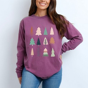 Simply Sage Market Women's Christmas Tree Chart Long Sleeve Garment Dyed Tee - 1 of 4