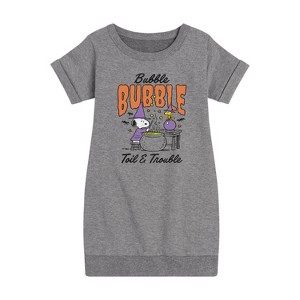 - Peanuts - Bubble Bubble Toil Trouble Graphic Short Sleeve Fleece Dress - 1 of 4