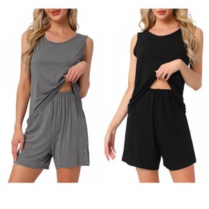 INSPIRE CHIC Women's 2 Pcs Cotton Soft Sleeveless Cami & Shorts Pajama Set - 1 of 4
