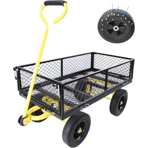RISOKEYS Heavy Duty 660 Lbs Capacity Mesh Steel Garden Cart,4 Solid Tires with Removable Sides -Tool Cart for Gardening,Farming,Yellow - 1 of 4