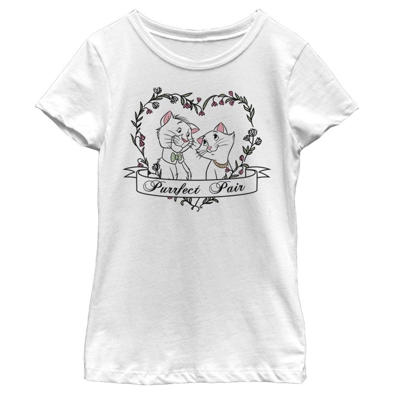 Girl's Aristocats Thomas and Duchess Purrfect Pair Heart T-Shirt, 1 of 5
