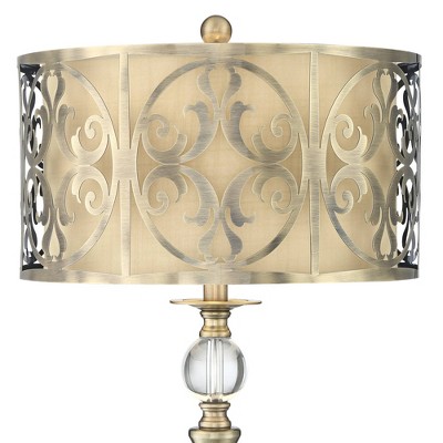 Brass Candlestick Table Lamp with Double Drum Shade