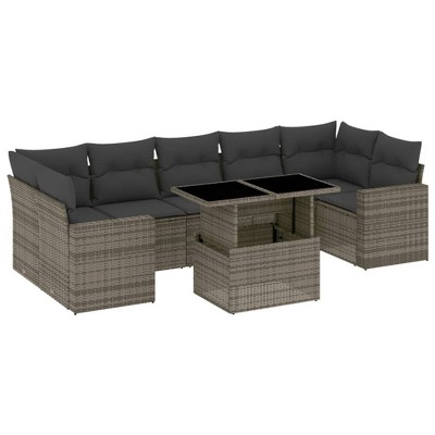 vidaXL Garden Sofa Set Grey PE rattan Large Modular Garden Sofa Set