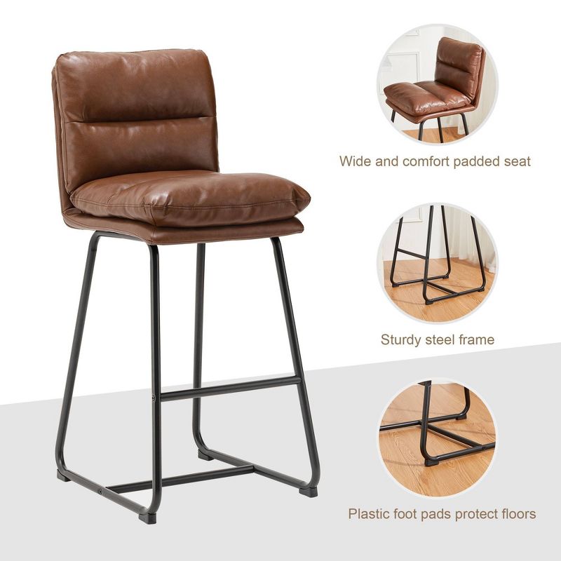 Set of 2 Modern Thick Leatherette Bar Stools with Metal Legs - Glitzhome, 5 of 10
