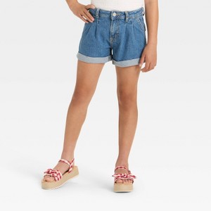 Girls' Pleated Front Cuffed Jean Shorts - Cat & Jack™ - 1 of 3