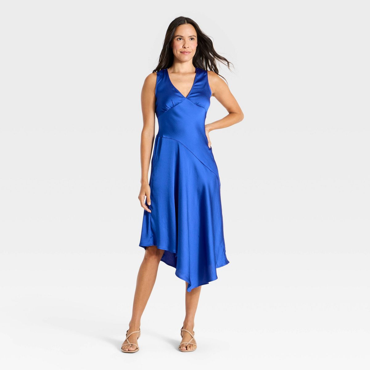 Women's Asymmetrical Satin Midi A-Line Dress - A New Day™