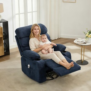 Massage Rocker Recliner with Heat, 360° Swivel Glider, Linen Fabric Nursery Chair with Side Pocket & Cup Holders, for Living Room or Bedroom - 1 of 4