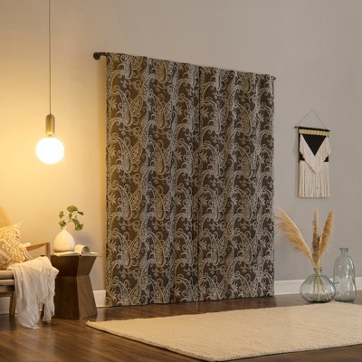Chocolate Brown Paisley Embroidered Blackout Curtain Panel