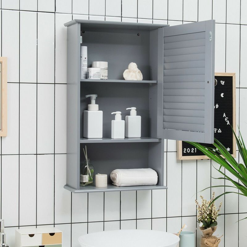 Costway Bathroom Wall Mount Storage Cabinet Single Door w/Height Adjustable Shelf Grey, 2 of 10