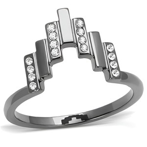 Slickblue Light Black Stainless Steel Ring, Clear Crystal Accent, Women’s Ring, Stackable Style, Black, Sizes 5-10 - 1 of 4
