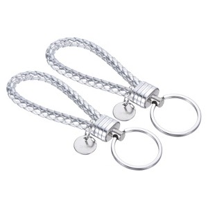 Unique Bargains Braided PU Leather Wallet Keychain with Stainless Steel Key Rings 2 Pcs - 1 of 3
