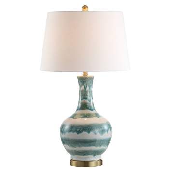 30.5" Ceramic/Metal Tucker Striped Table Lamp (Includes LED Light Bulb) Green - JONATHAN Y