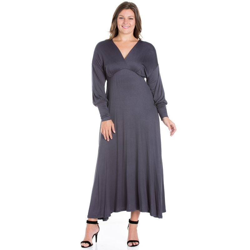 24seven Comfort Apparel V-Neck Long Sleeve Plus Size Maxi Dress, 1 of 5