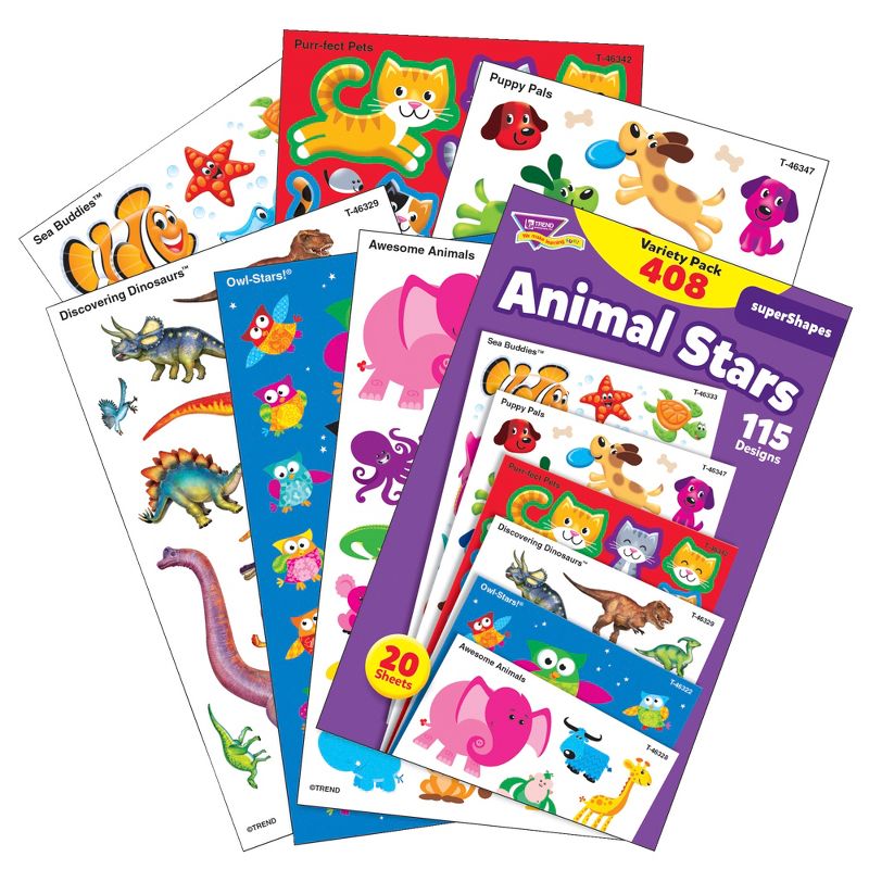 Trend Enterprises Animal Stars SuperShapes Stickers, Pack of 408, 2 of 3