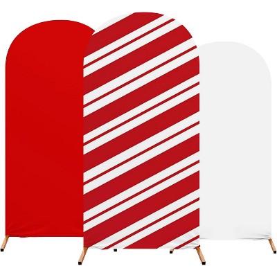 Set of 3 Christmas Party Arch Backdrop Cover Checkered Red Stripe Background Spandex Arch Stand Cover