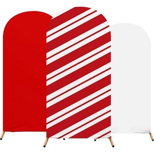Set of 3 Christmas Party Arch Backdrop Cover Checkered Red Stripe Background Spandex Arch Stand Cover - 1 of 4