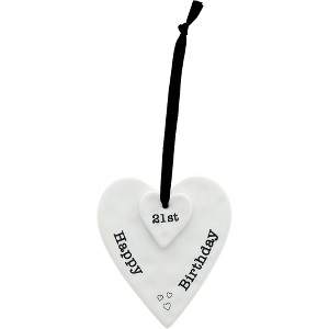 Pavilion Gift Company - Happy 21st Birthday - 3" Ceramic Keepsake Heart Plaque - Wall Sign Panels - 1 of 4