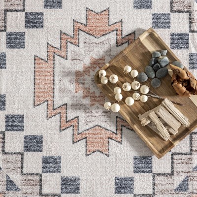 Leighton Light Orange Southwestern Washable Synthetic Area Rug
