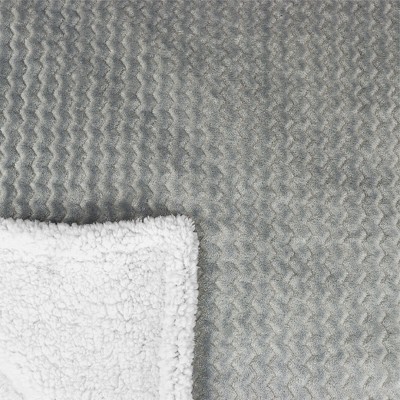 Gray Chevron Sherpa Fleece Reversible Throw Blanket, 50" x 60"