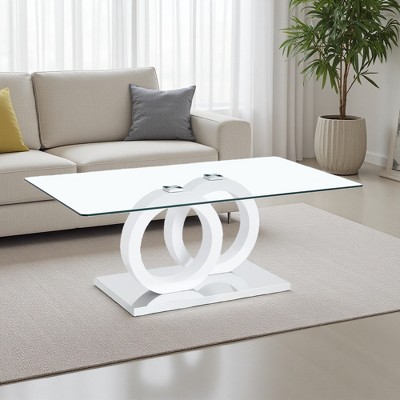 47.2" Glass-Top Coffee Table with MDF Base