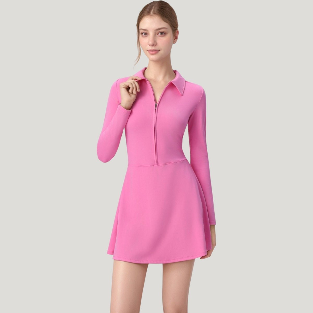 Женские платья Anna-Kaci Active Women's Active Dress with Zip Front Closure and Pointed Collar - X Large, Pink — фото 3