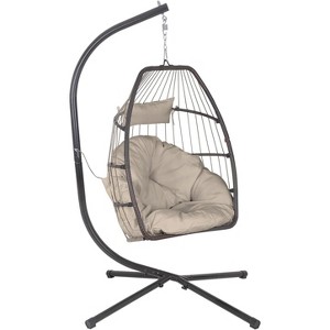 FDW Egg Hanging Chair with Stand Hammock Chair Hanging Patio Swing Chair UV Resistant Cushion for Indoor Bedroom Outdoor Garden Backyard Balcony(Tan) - 1 of 4
