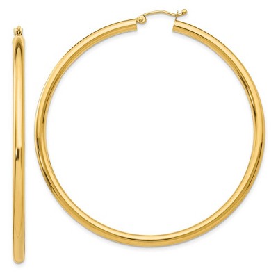 Black Bow Jewelry 3mm x 60mm 14k Yellow Gold Classic Round Hoop Earrings