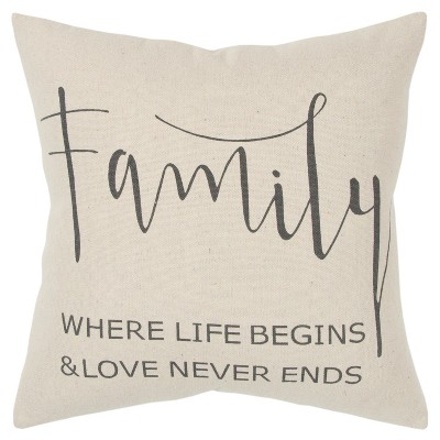 18"x18" 'Family' Sentiment Decorative Filled Square Throw Pillow Neutral - Rizzy Home