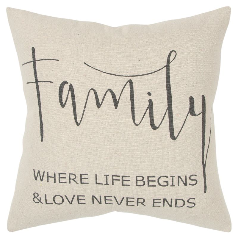 18&#34;x18&#34; &#39;Family&#39; Sentiment Decorative Filled Square Throw Pillow Neutral - Rizzy Home, 1 of 6