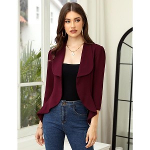 YesFashion Womens Classic 3/4 Sleeve Blazer Draped Open Front Jackets Lapel Work Office Cropped Blazer - 1 of 4