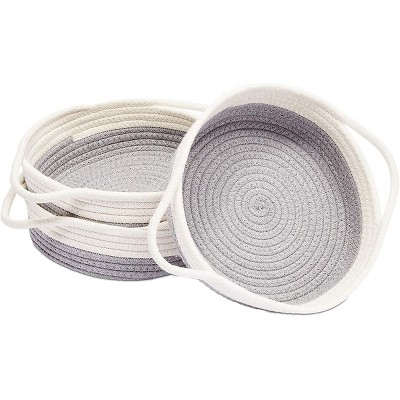 Juvale 3 Pack Gray Woven Cotton Rope Fruit Basket Set with Handles, 9.8 x 8.7 in