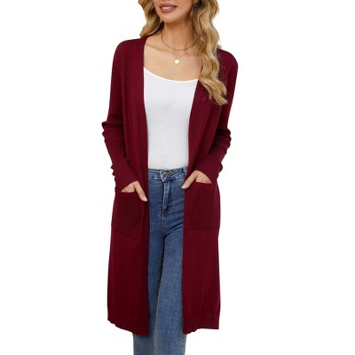 Coolmee Women's Long Cardigan Sweaters Casual Lightweight Long Sleeve Open Front Knit Duster Cardigans with Pocket