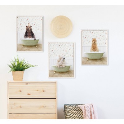 18"x24" White Beaded Frame Baby Alpaca in Bathtub Canvas Art