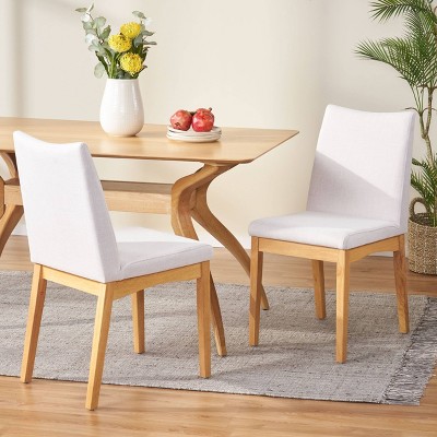 Set of 2 Dimitri Fabric Dining Chairs Light Beige/Oak - Christopher Knight Home: Mid-Century, Rubberwood Frame, Upholstered