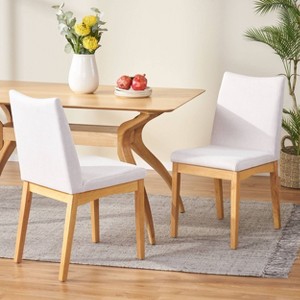 Set of 2 Dimitri Fabric Dining Chairs Light Beige/Oak - Christopher Knight Home: Mid-Century, Rubberwood Frame, Upholstered - 1 of 4