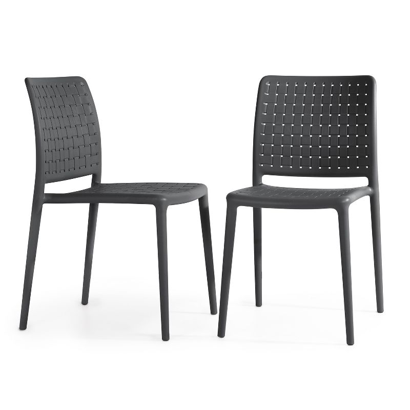 WRGHOME Bari Modern Outdoor/Indoor Plastic Resin Stacking Patio Dining Side Chair  (Set of 2), 1 of 12